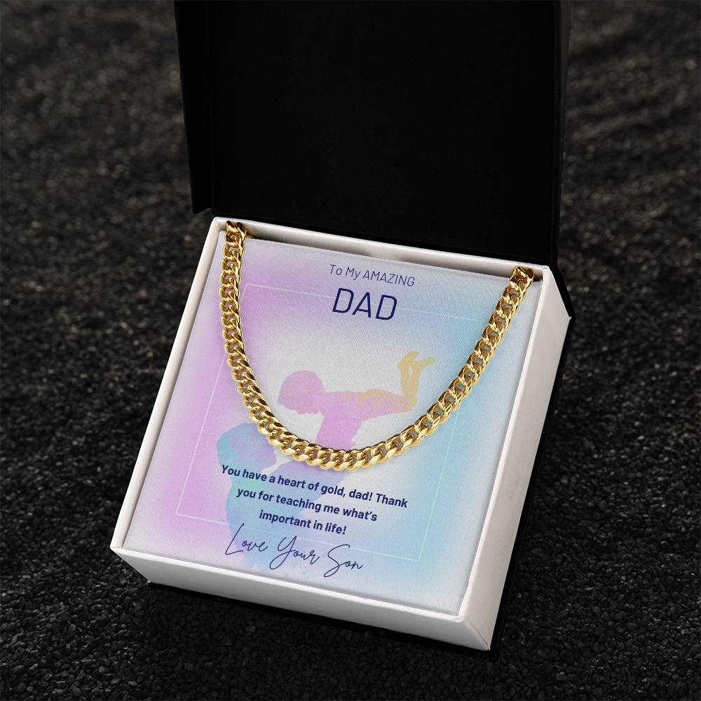 Dad- A heart of gold-Cuban Link Chain