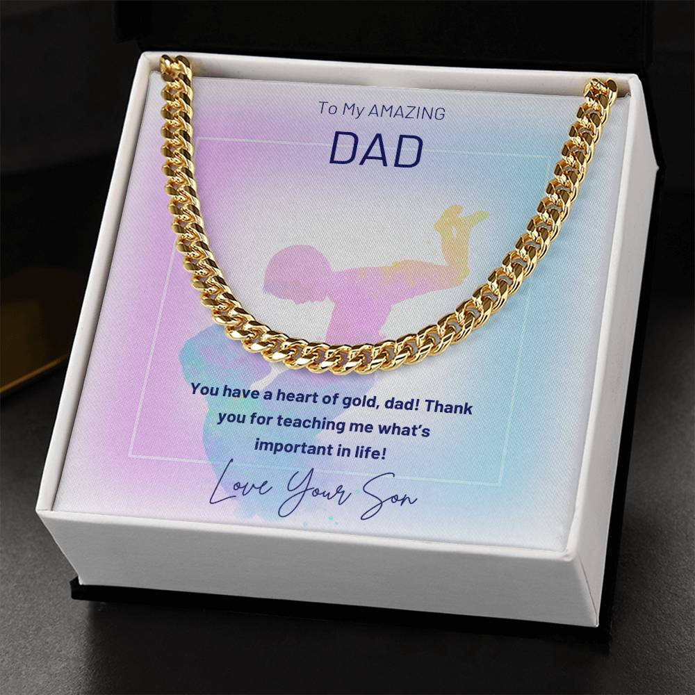 Dad- A heart of gold-Cuban Link Chain