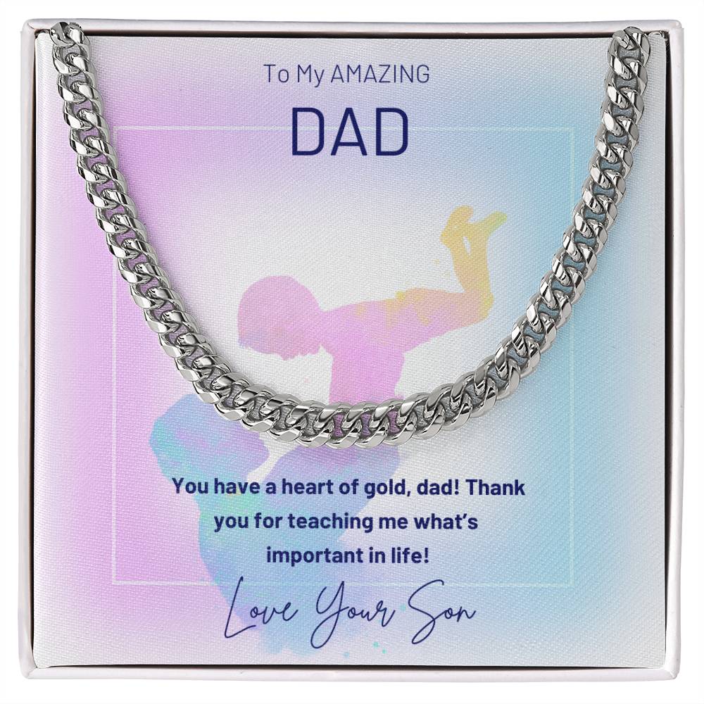 Dad- A heart of gold-Cuban Link Chain