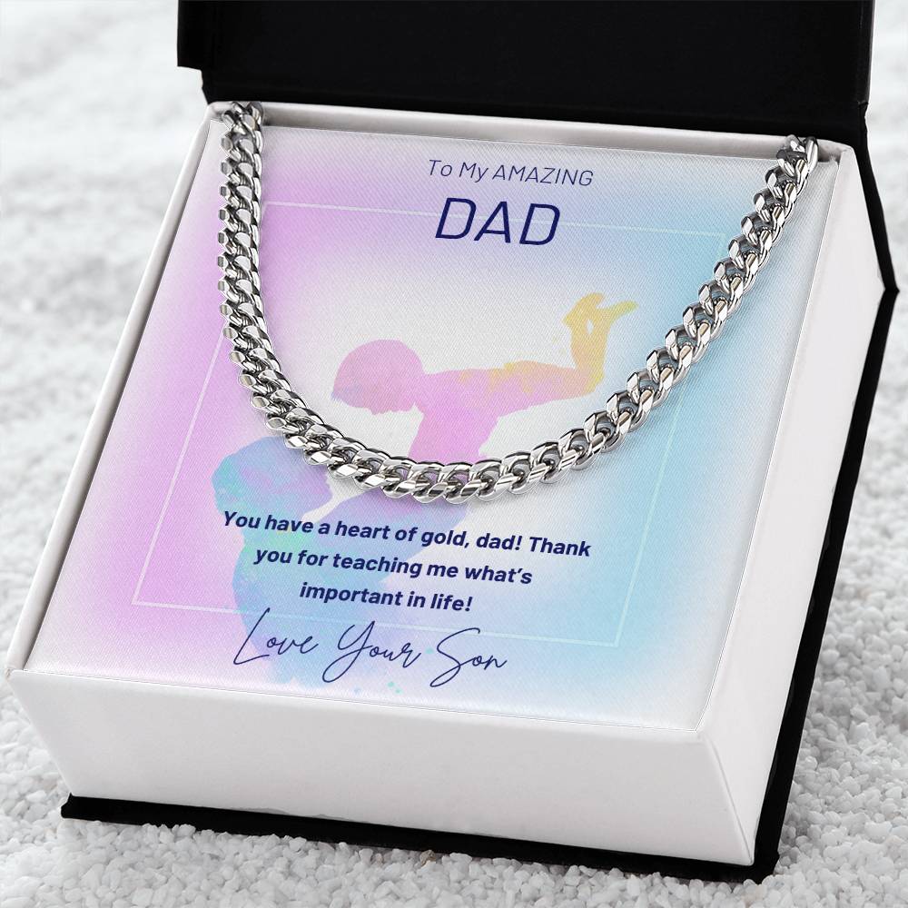 Dad- A heart of gold-Cuban Link Chain