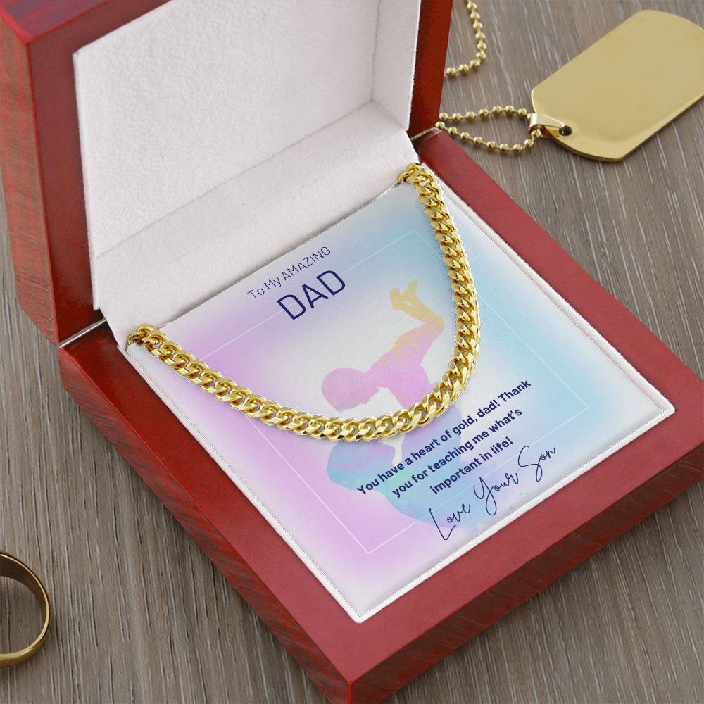 Dad- A heart of gold-Cuban Link Chain