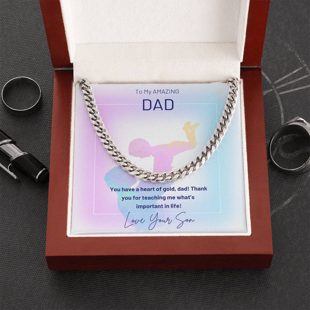 Dad- A heart of gold-Cuban Link Chain