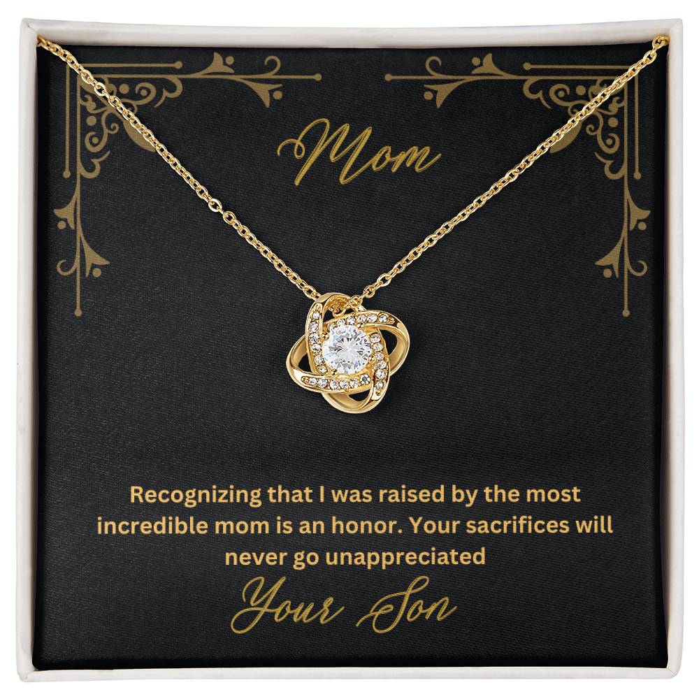 Mom- Most incredible mom-Love Knot Necklace