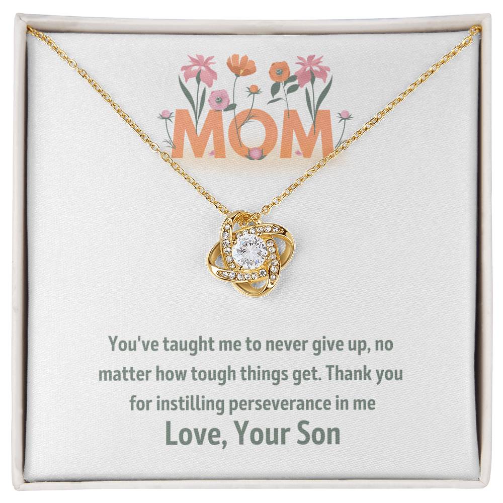 Mom- Never give up-Love Knot Necklace