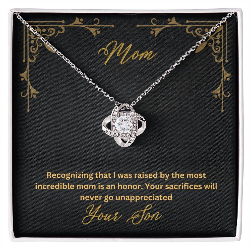 Mom- Most incredible mom-Love Knot Necklace