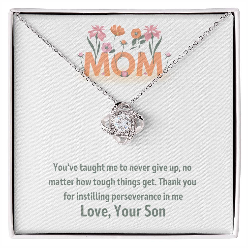 Mom- Never give up-Love Knot Necklace