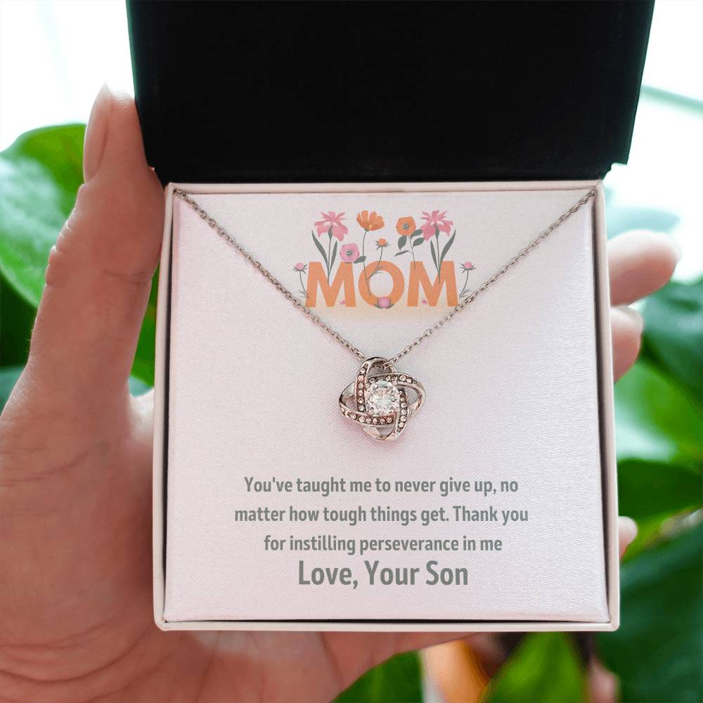 Mom- Never give up-Love Knot Necklace