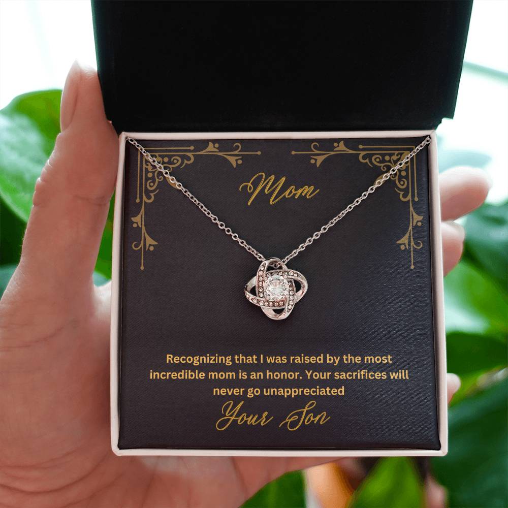 Mom- Most incredible mom-Love Knot Necklace