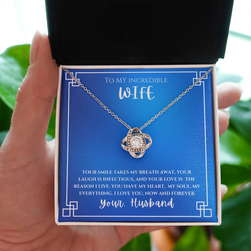 Wife- Your smile-Love Knot Necklace