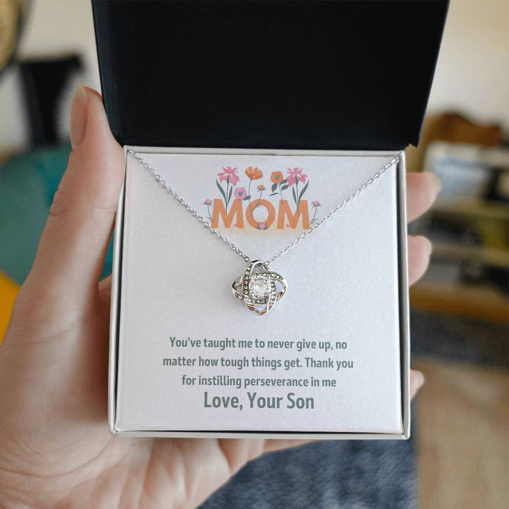 Mom- Never give up-Love Knot Necklace