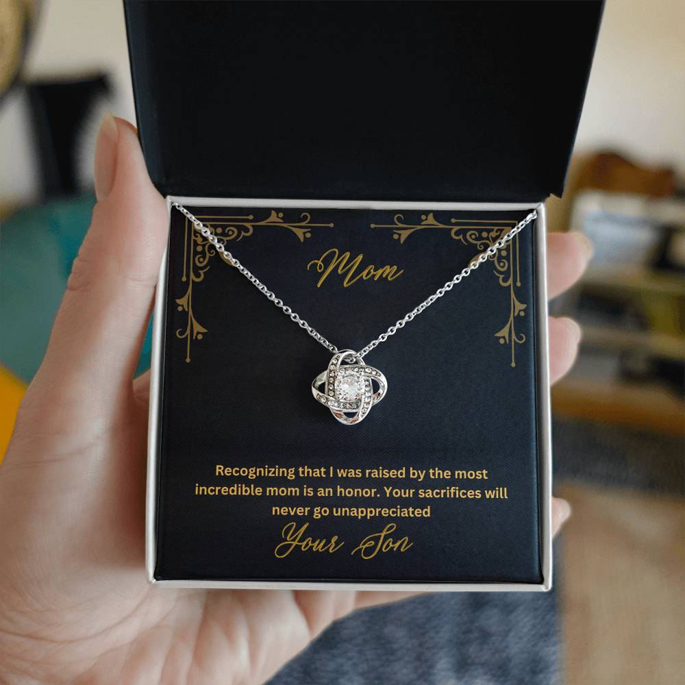 Mom- Most incredible mom-Love Knot Necklace