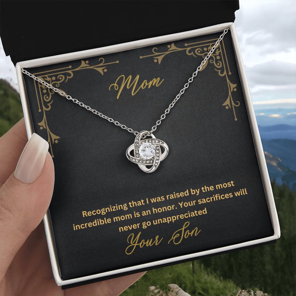 Mom- Most incredible mom-Love Knot Necklace