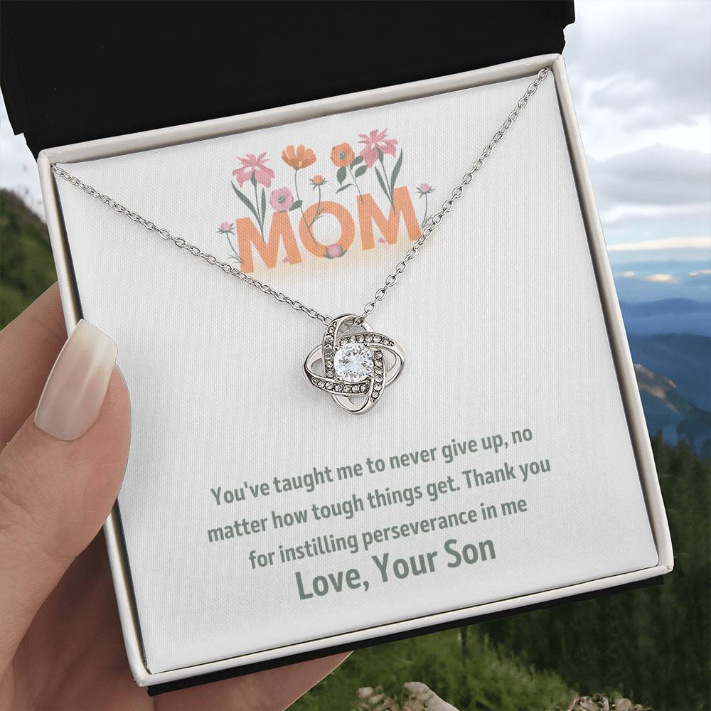 Mom- Never give up-Love Knot Necklace