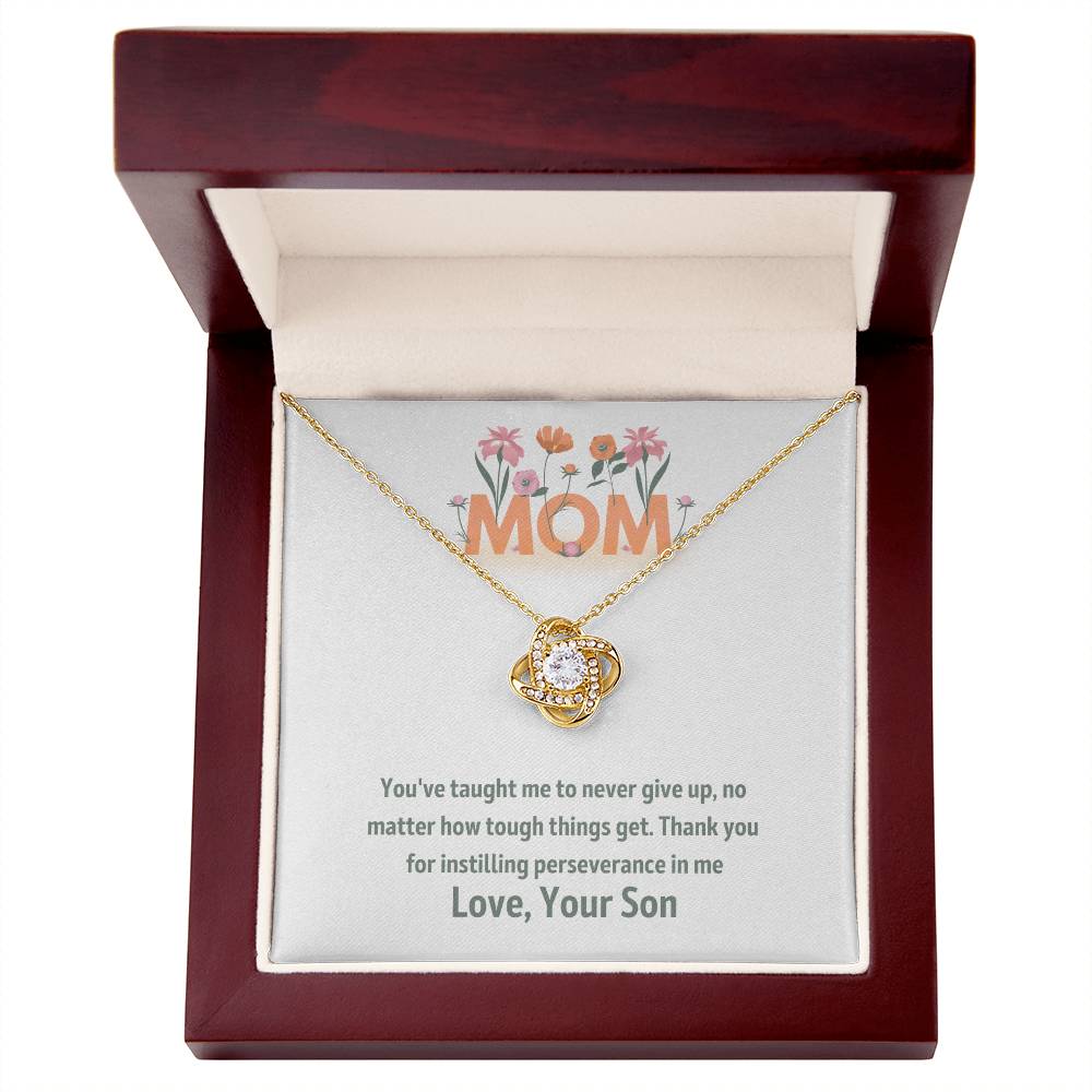 Mom- Never give up-Love Knot Necklace