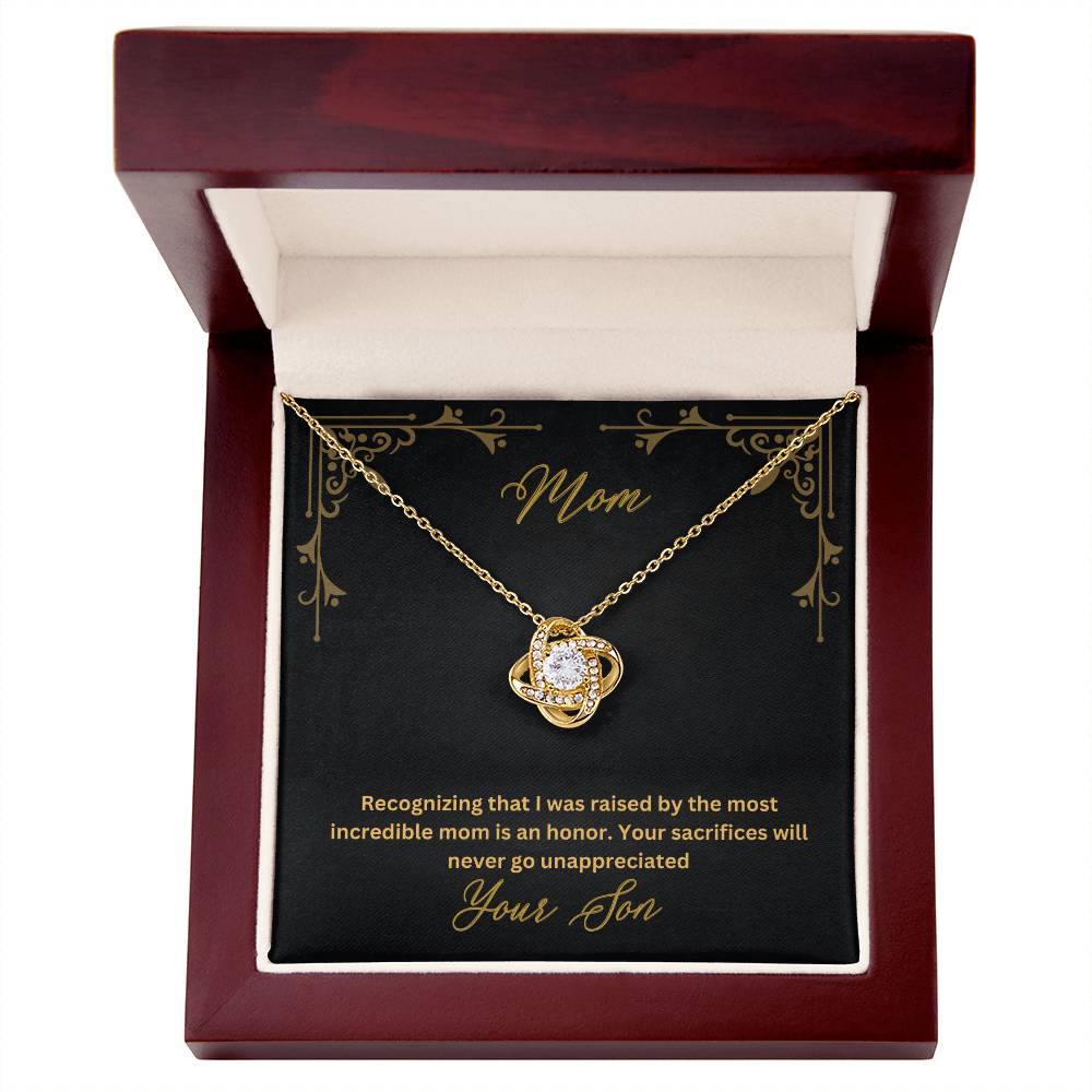 Mom- Most incredible mom-Love Knot Necklace