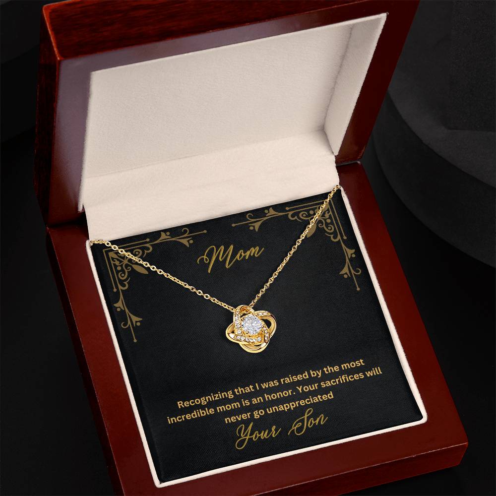 Mom- Most incredible mom-Love Knot Necklace