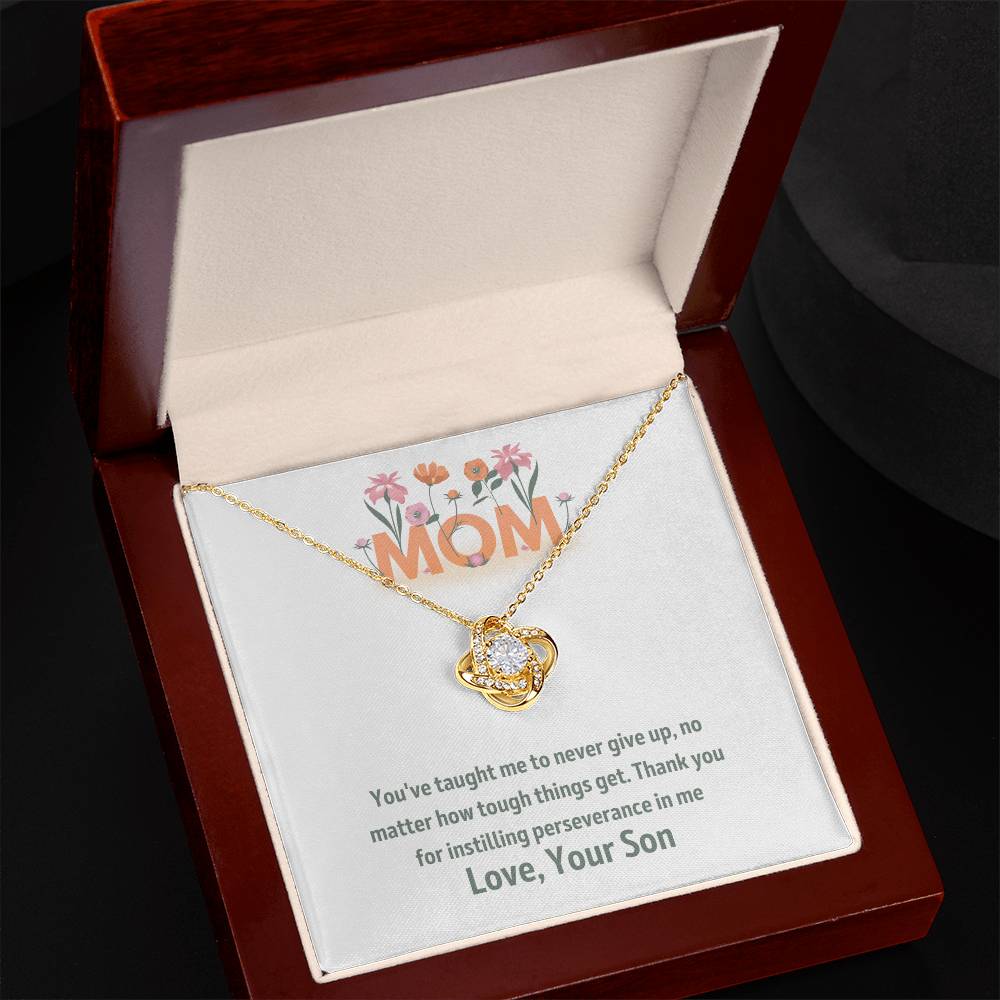 Mom- Never give up-Love Knot Necklace