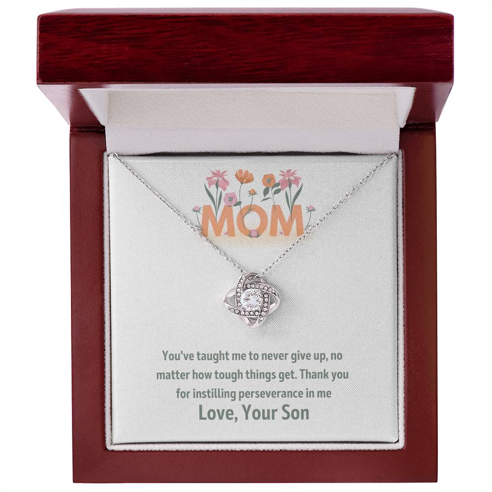 Mom- Never give up-Love Knot Necklace