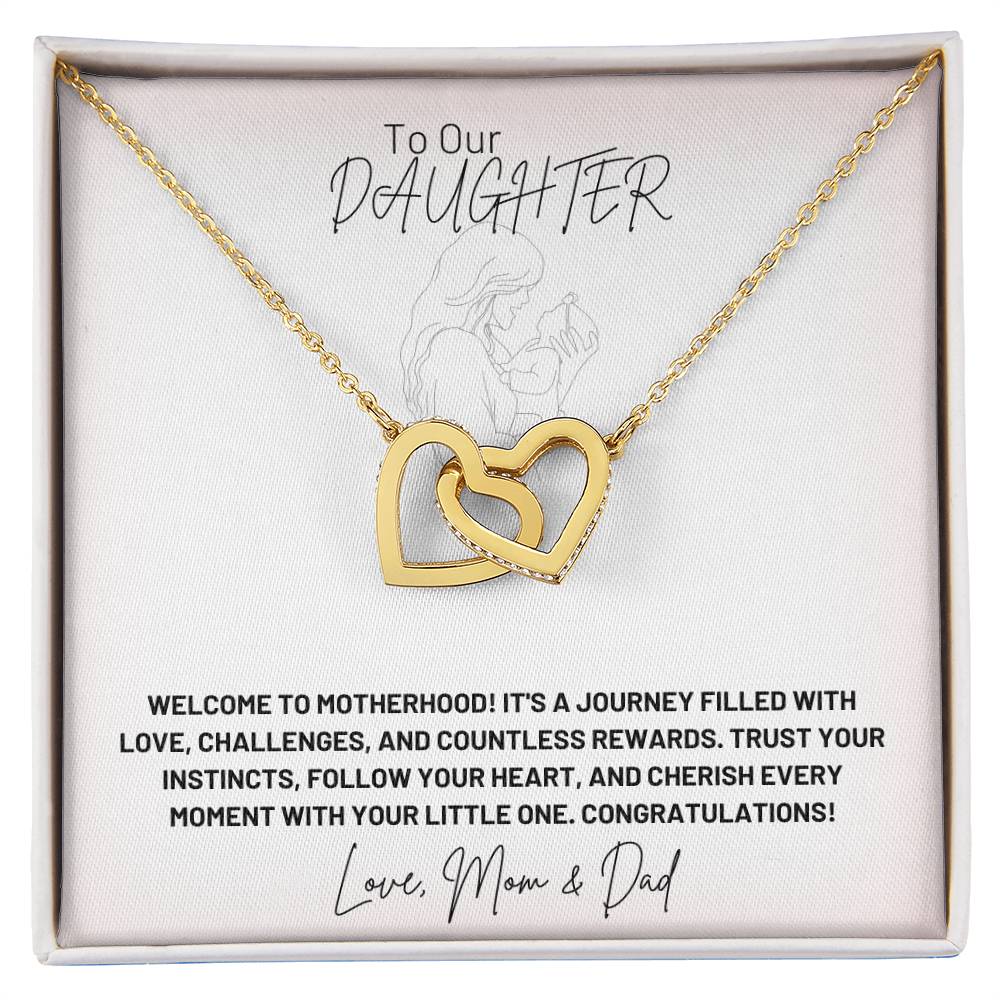 New Mom- Welcome to motherhood -Interlocking Hearts Necklace