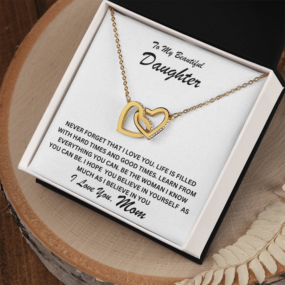 Daughter- Believe in yourself-Interlocking Hearts Necklace