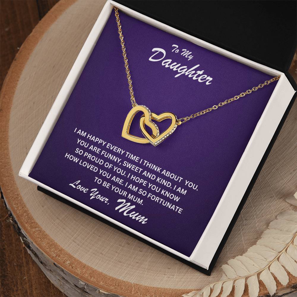 Daughter- Fortunate to be your mum-Interlocking Hearts Necklace