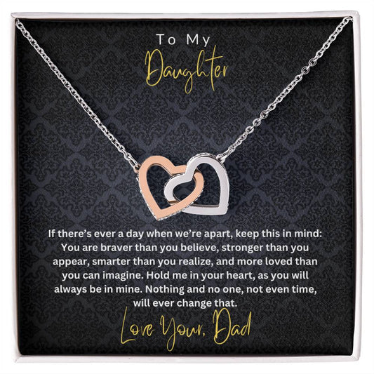 Daughter- Braver than you believe -Interlocking Hearts Necklace