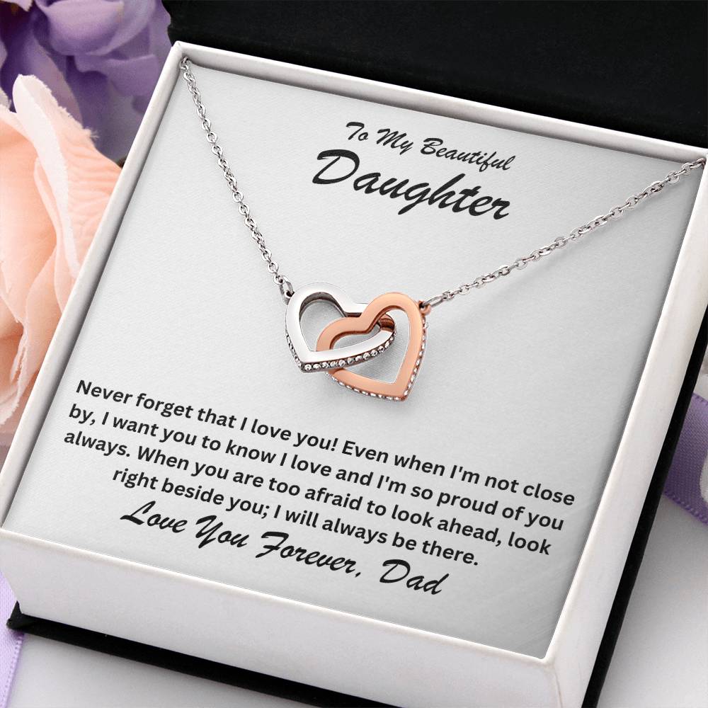 Daughter- Right beside you-Interlocking Hearts Necklace