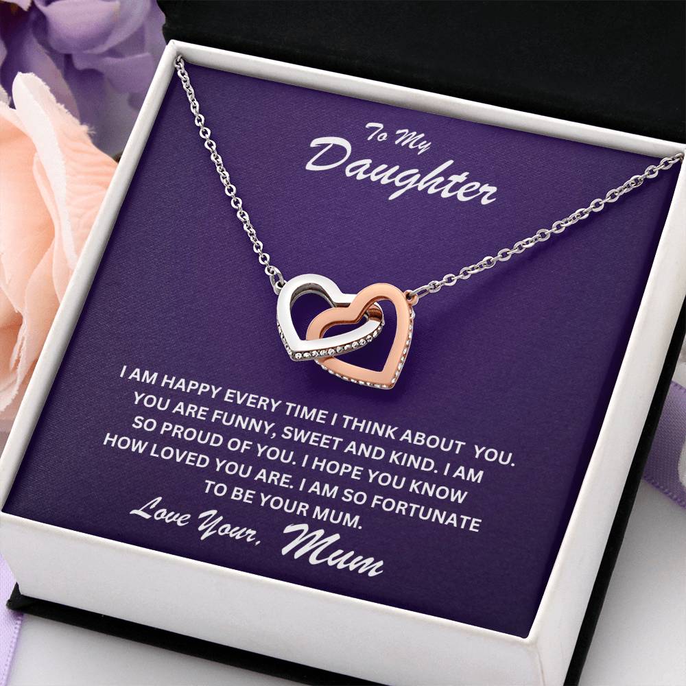 Daughter- Fortunate to be your mum-Interlocking Hearts Necklace