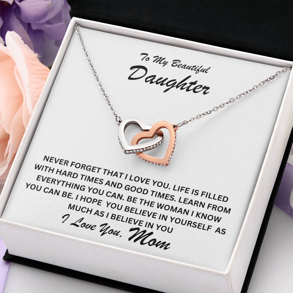 Daughter- Believe in yourself-Interlocking Hearts Necklace