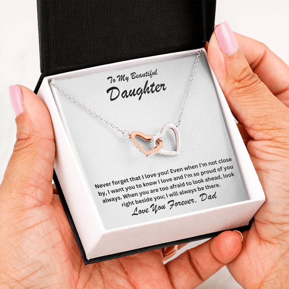 Daughter- Right beside you-Interlocking Hearts Necklace