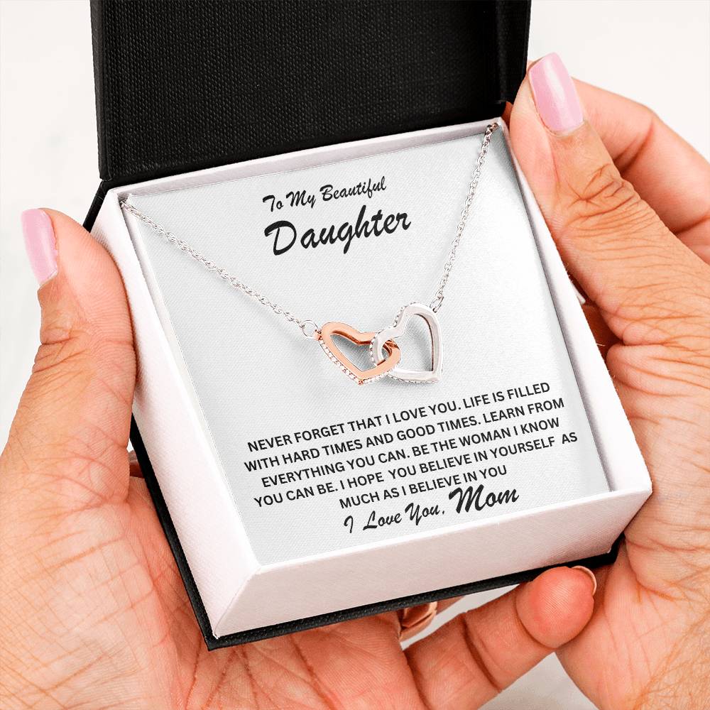 Daughter- Believe in yourself-Interlocking Hearts Necklace