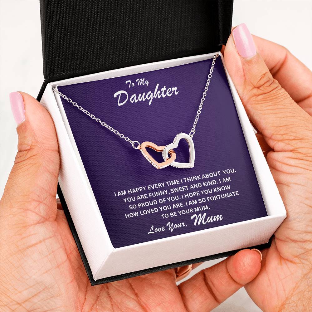 Daughter- Fortunate to be your mum-Interlocking Hearts Necklace