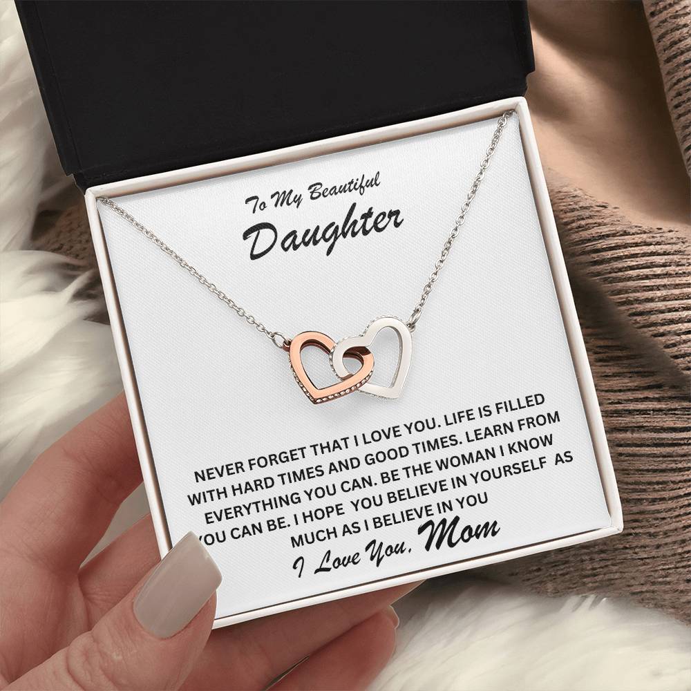 Daughter- Believe in yourself-Interlocking Hearts Necklace