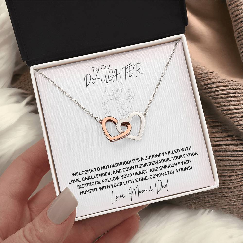 New Mom- Welcome to motherhood -Interlocking Hearts Necklace