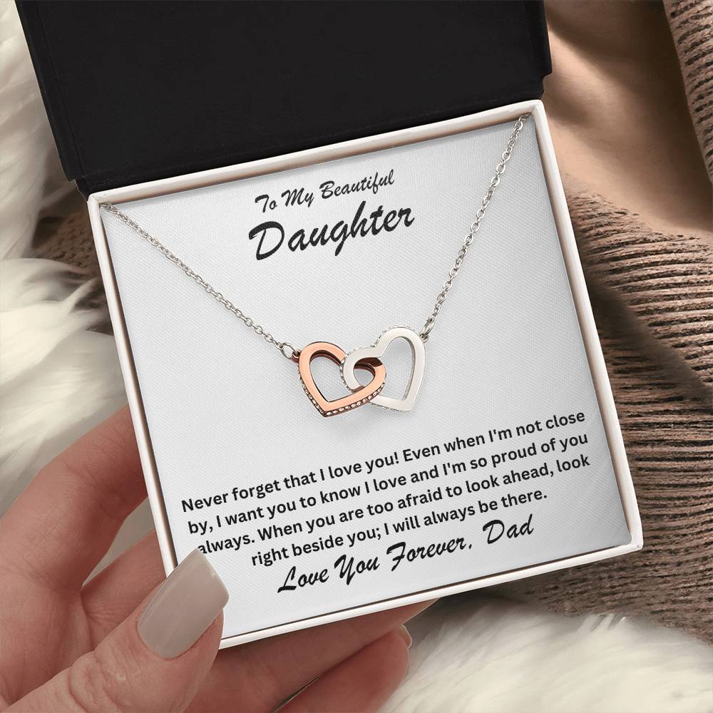 Daughter- Right beside you-Interlocking Hearts Necklace