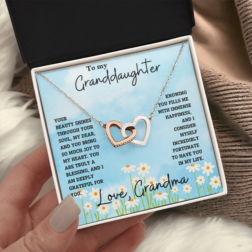 Granddaughter- Beauty shines through -Interlocking Hearts Necklace