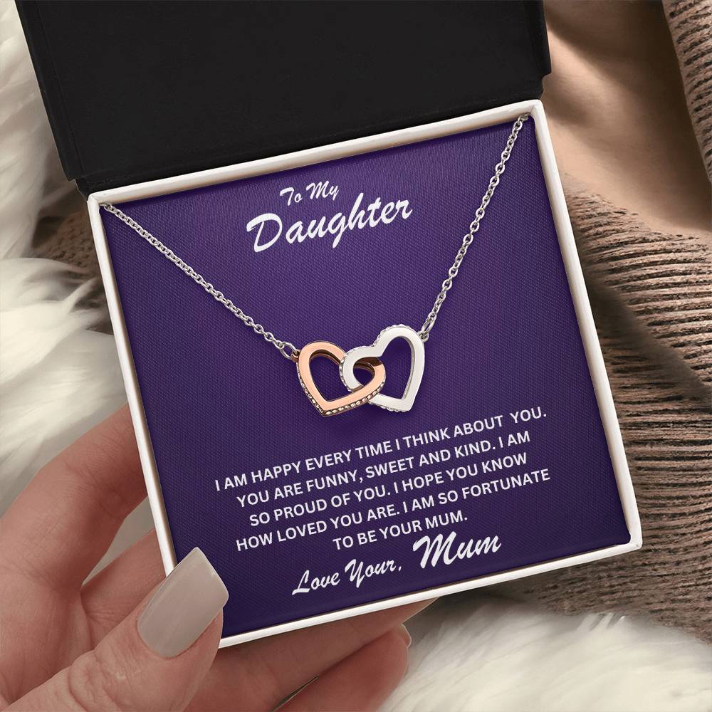 Daughter- Fortunate to be your mum-Interlocking Hearts Necklace