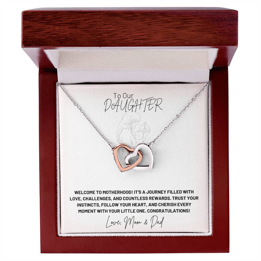 New Mom- Welcome to motherhood -Interlocking Hearts Necklace