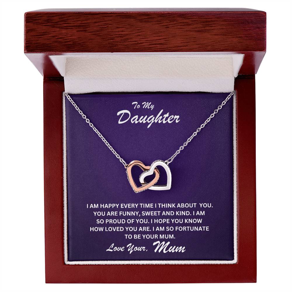 Daughter- Fortunate to be your mum-Interlocking Hearts Necklace