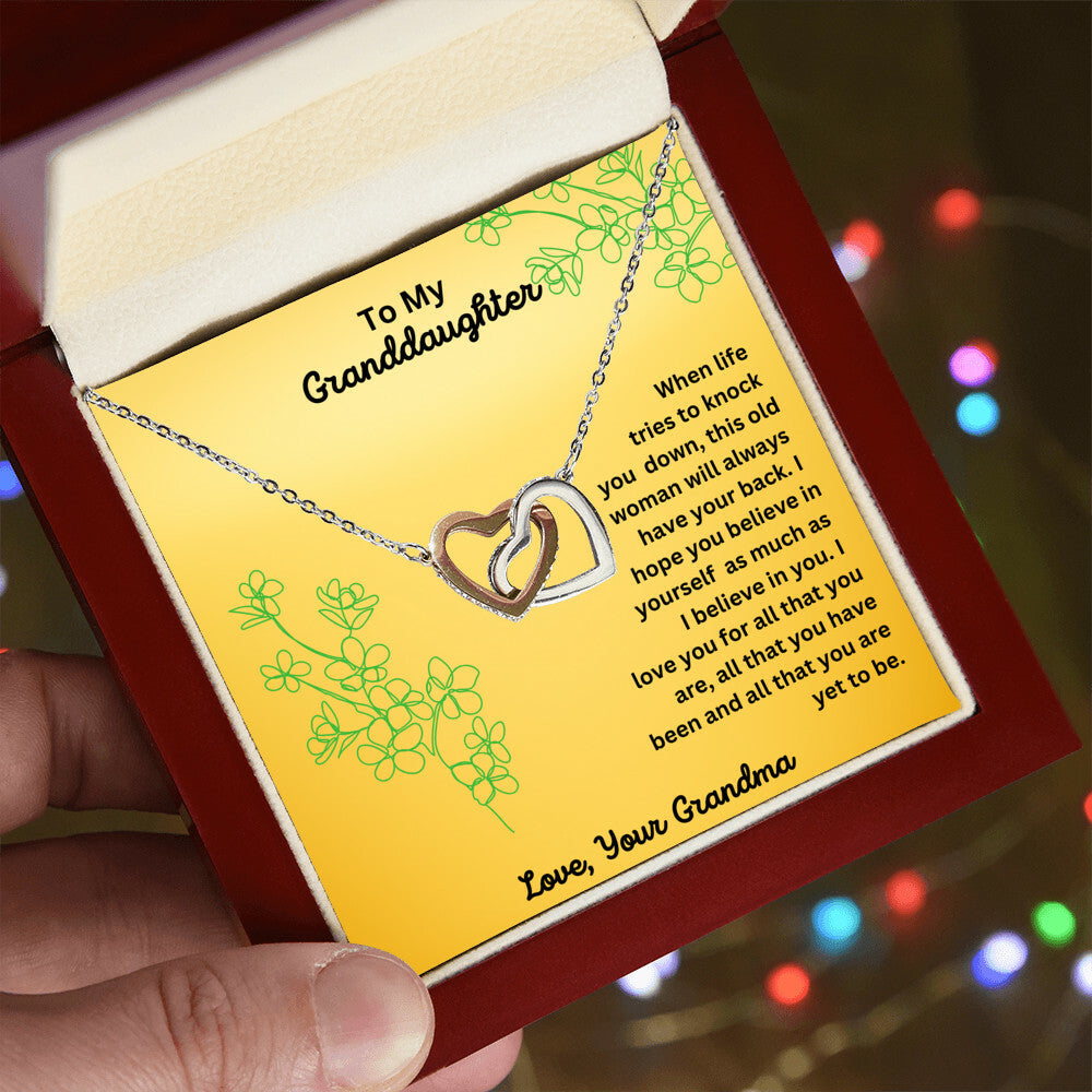 Granddaughter- Always have your back-Interlocking Hearts Necklace