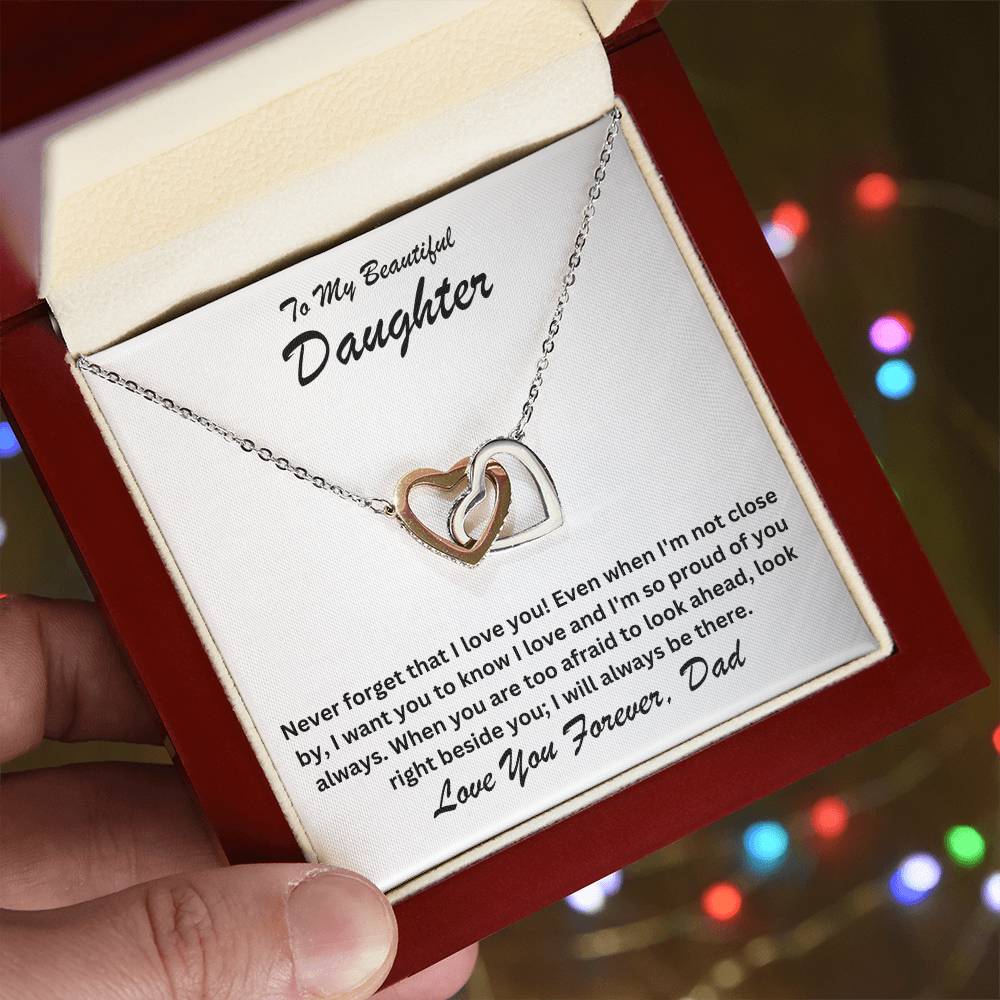 Daughter- Right beside you-Interlocking Hearts Necklace