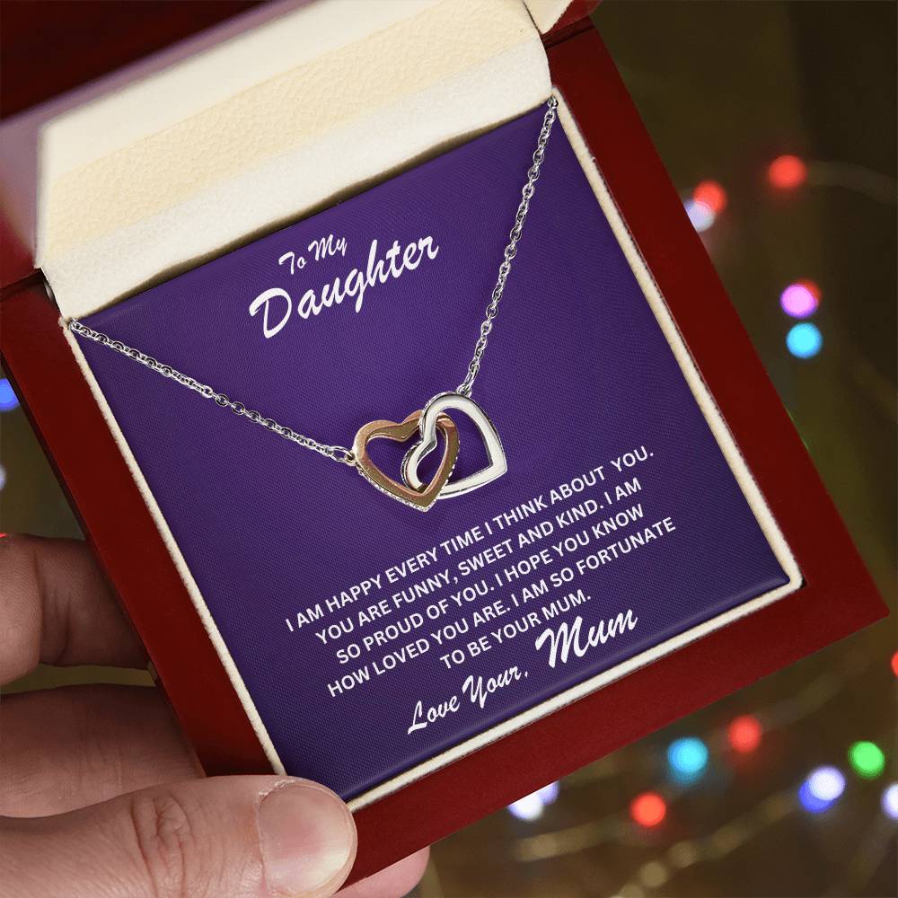 Daughter- Fortunate to be your mum-Interlocking Hearts Necklace