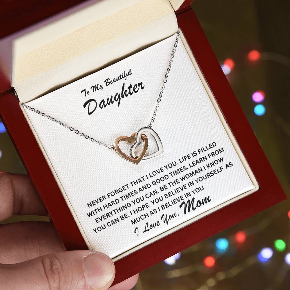 Daughter- Believe in yourself-Interlocking Hearts Necklace